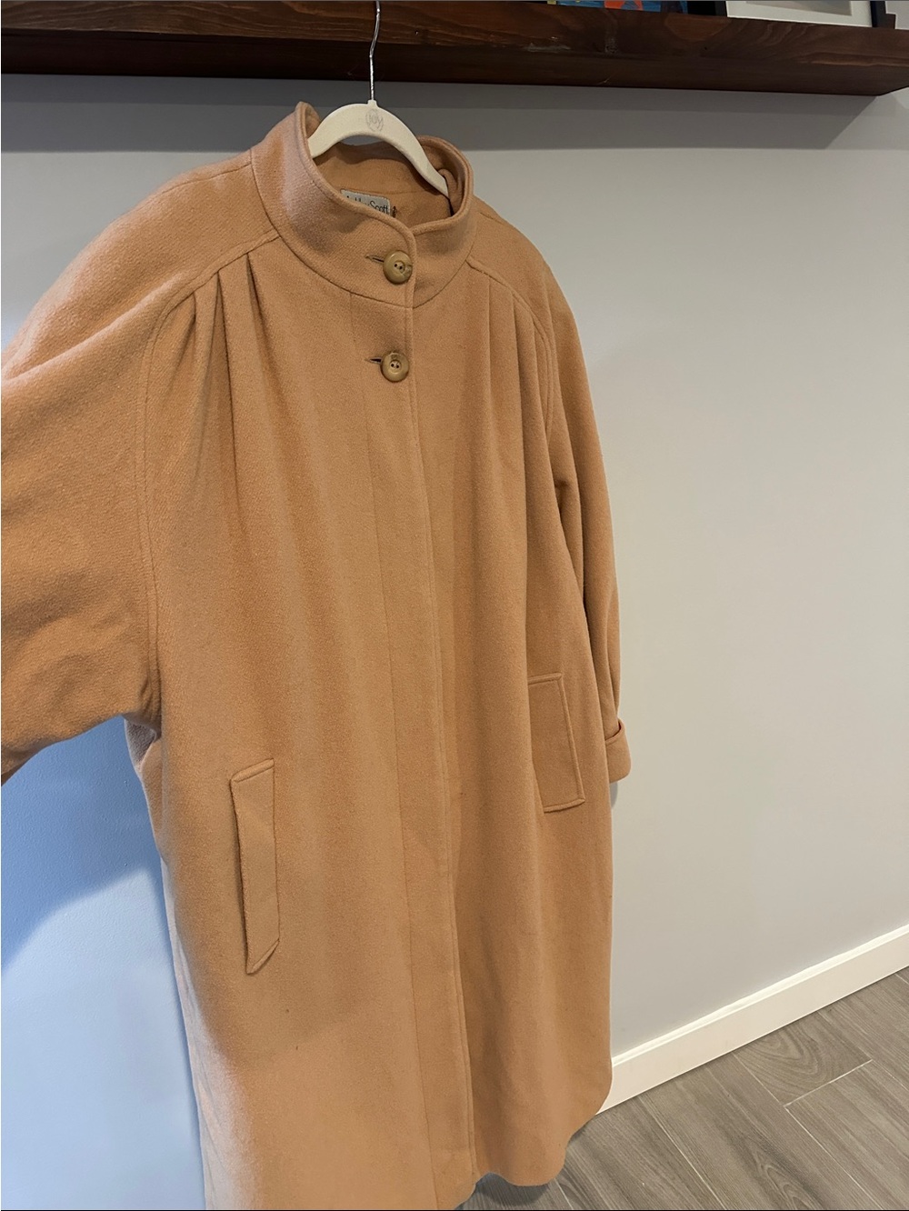 Women's Camel Pea Coat with Stand Collar